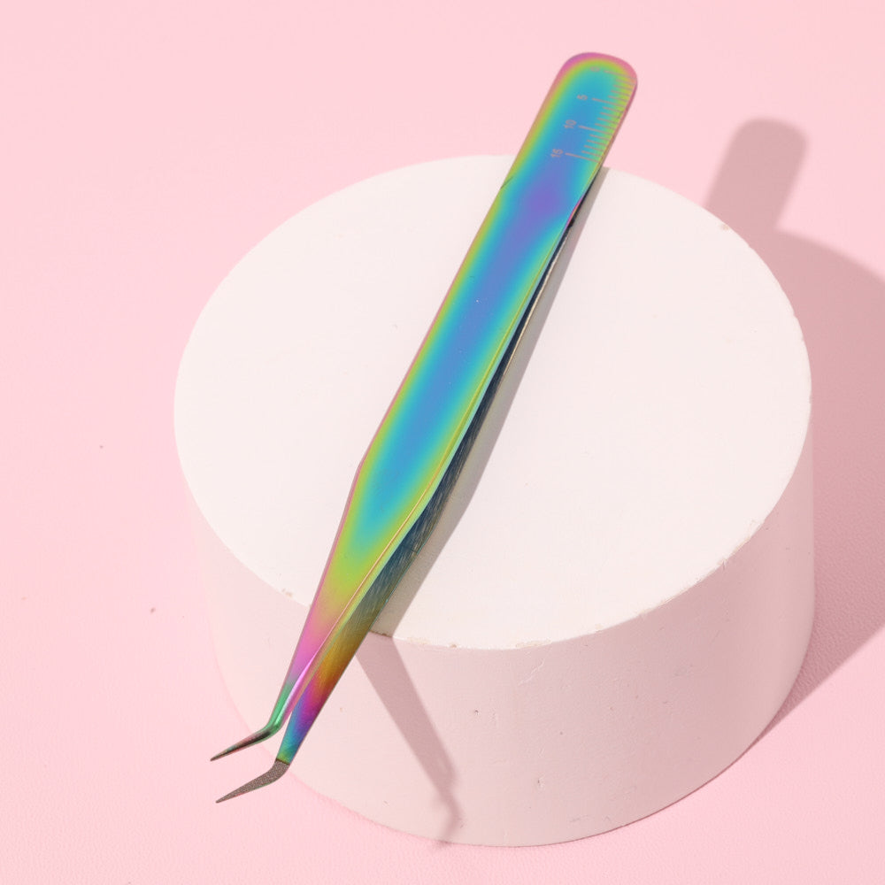 Shiny Rainbow Lash Tweezers - Fiber Tip