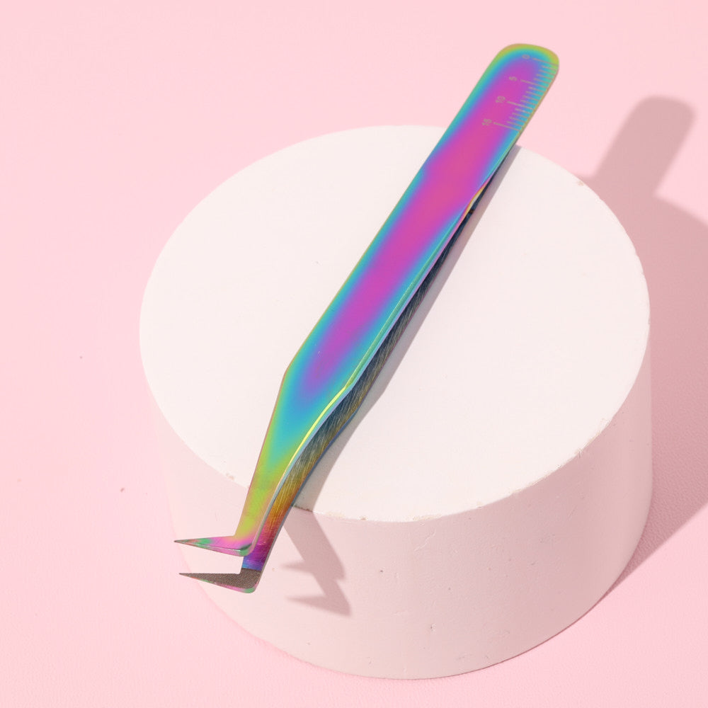 Shiny Rainbow Lash Tweezers - Fiber Tip