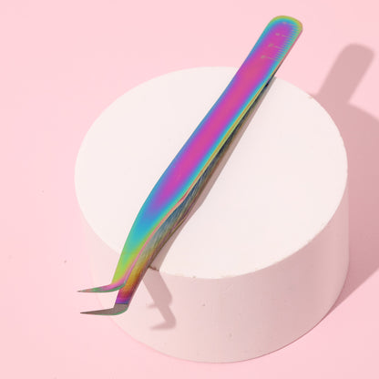 Shiny Rainbow Lash Tweezers - Fiber Tip