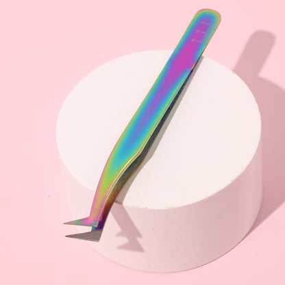 Shiny Rainbow Lash Tweezers - Fiber Tip