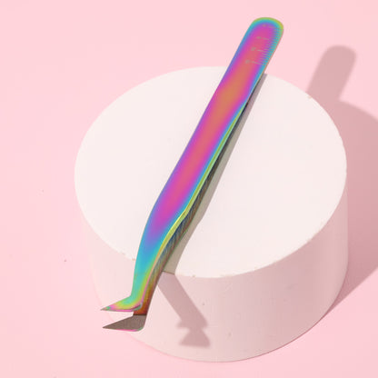Shiny Rainbow Lash Tweezers - Fiber Tip