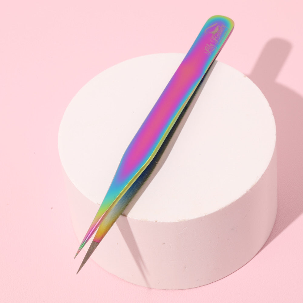 Shiny Rainbow Lash Tweezers - Fiber Tip