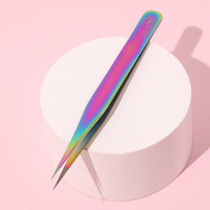 Shiny Rainbow Lash Tweezers - Fiber Tip